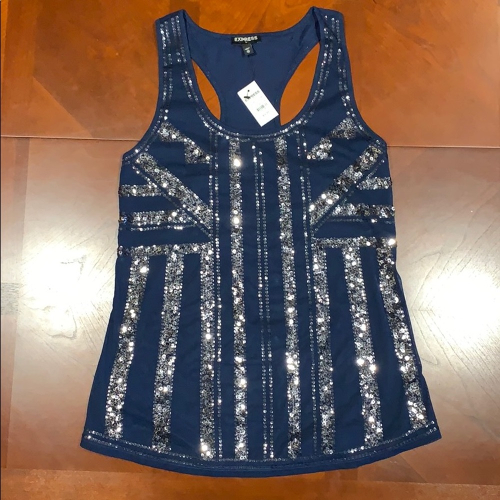 Express new Blue tank with sequins size xs